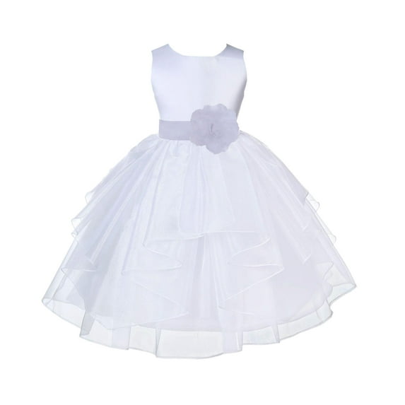 Ekidsbridal Satin Shimmering Organza White Flower Girl Dress Junior Pageant Wedding Bridesmaid Pretty Princess Christening Gown 4613S S