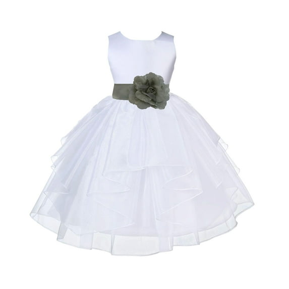 Ekidsbridal Satin Shimmering Organza White Flower Girl Dress Junior Pageant Wedding Bridesmaid Pretty Princess Christening Gown 4613S S