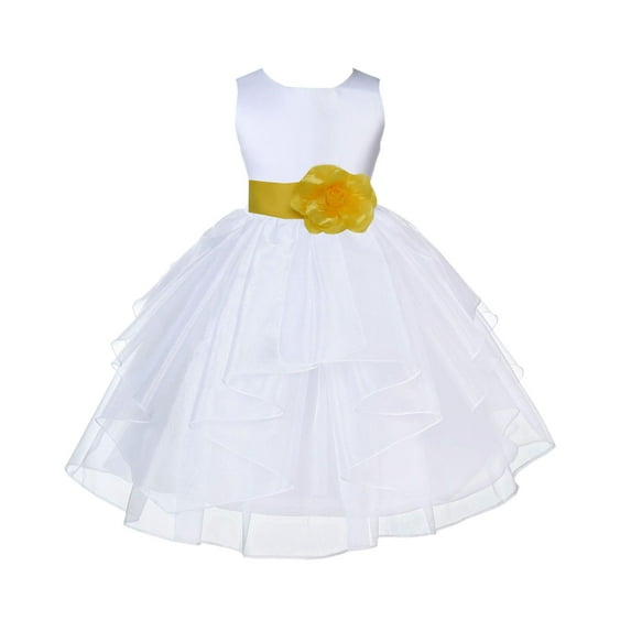 Ekidsbridal Satin Shimmering Organza White Flower Girl Dress Junior Pageant Wedding Bridesmaid Pretty Princess Christening Gown 4613S S