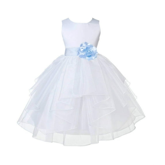 Ekidsbridal Satin Shimmering Organza White Flower Girl Dress Junior Pageant Wedding Bridesmaid Pretty Princess Christening Gown 4613S S