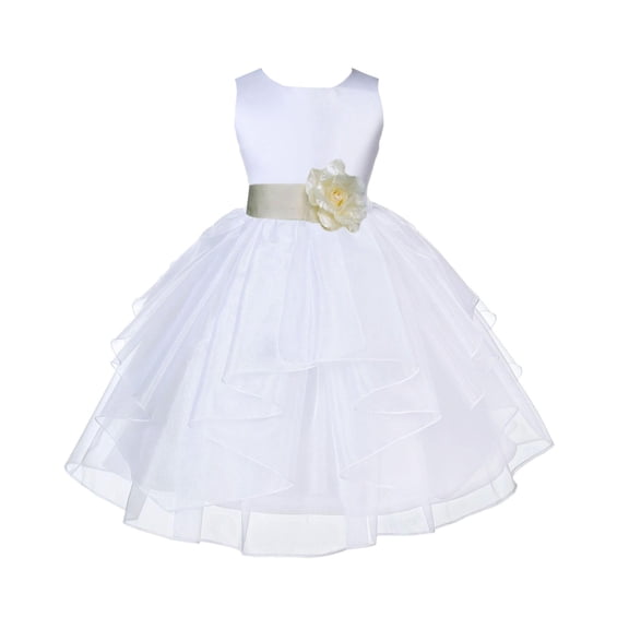 Ekidsbridal Satin Shimmering Organza White Flower Girl Dress Junior Pageant Wedding Bridesmaid Pretty Princess Christening Gown 4613S S