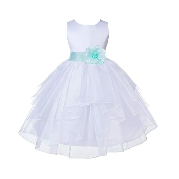 Ekidsbridal Satin Shimmering Organza White Flower Girl Dress Junior Pageant Wedding Bridesmaid Pretty Princess Christening Gown 4613S S