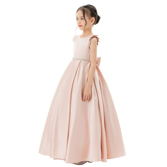 Ekidsbridal Satin V-Back Flower Girl Dresses with Rhinestone Christening Gown for Church Formal Evening Party 326 4