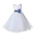 thumbnail image 1 of Ekidsbridal Satin White Bluebird Tulle Rattail Flower Girl Dress Junior Bridesmaid Dance Recital Wedding Beauty Pageant Princess 829S M, 1 of 3