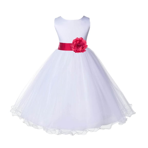 Ekidsbridal Satin White Cherry Red Tulle Rattail Flower Girl Dress Junior Bridesmaid Dance Recital Wedding Beauty Pageant Princess 829S S