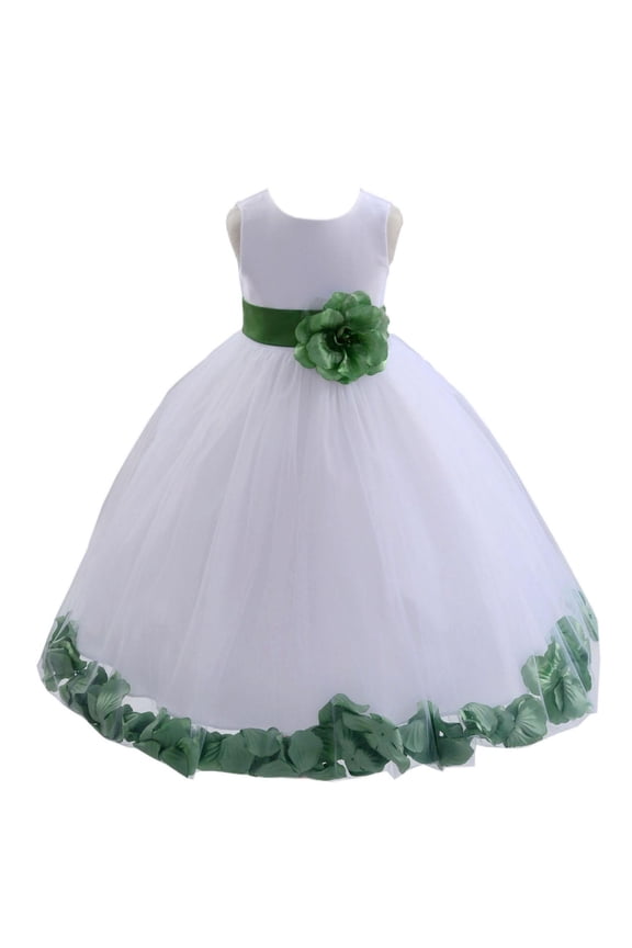 Satin White Clover Tulle Petal Flower Girl Dress for Beauty Pageant Toddlers Dancing Fashion Gowns 302S 2