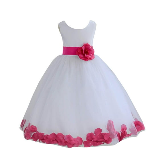 Ekidsbridal Satin White Fuchsia Tulle Petal Flower Girl Dress for Beauty Pageant Toddlers Dancing Fashion Gowns 302S M