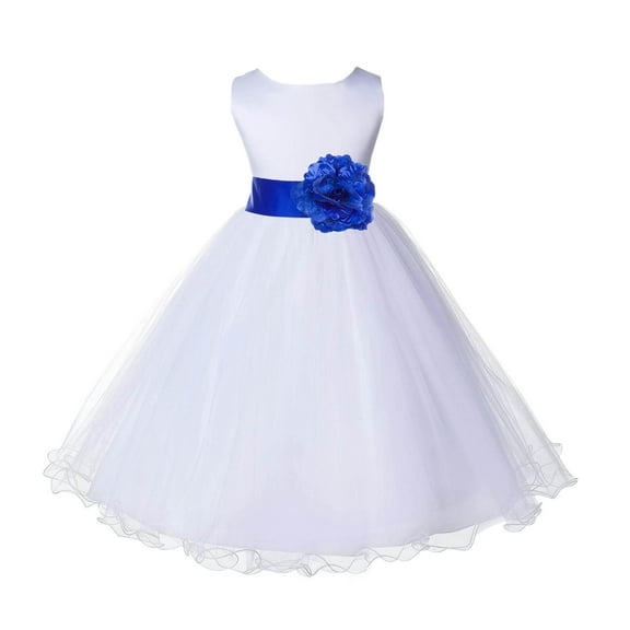 Ekidsbridal Satin White Horizon Tulle Rattail Flower Girl Dress Junior Bridesmaid Dance Recital Wedding Beauty Pageant Princess 829S S