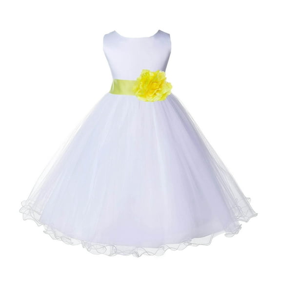 Ekidsbridal Satin White Lemon Tulle Rattail Flower Girl Dress Junior Bridesmaid Dance Recital Wedding Beauty Pageant Princess 829S 4