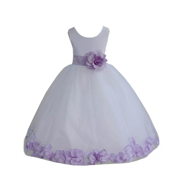 Ekidsbridal Satin White Lilac Tulle Petal Flower Girl Dress for Beauty Pageant Toddlers Dancing Fashion Gowns 302S M