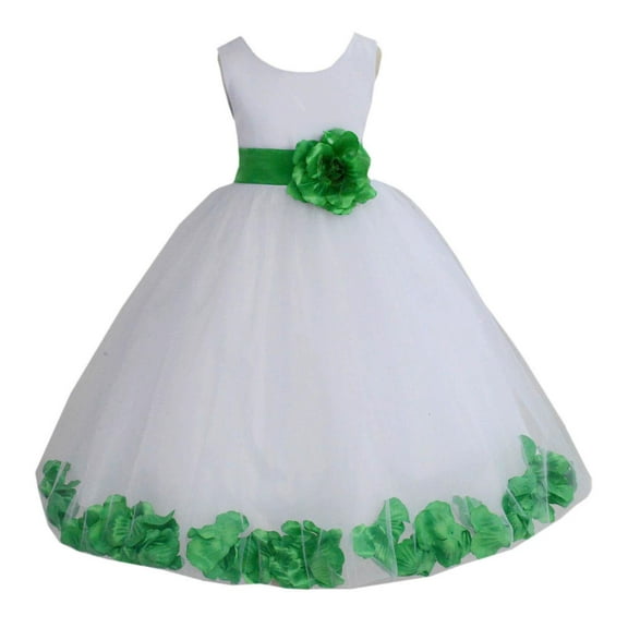 Ekidsbridal Satin White Lime Tulle Petal Flower Girl Dress for Beauty Pageant Toddlers Dancing Fashion Gowns 302S S