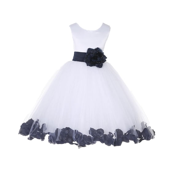 Ekidsbridal Satin White Midnight Tulle Petal Flower Girl Dress for Beauty Pageant Toddlers Dancing Fashion Gowns 302S M