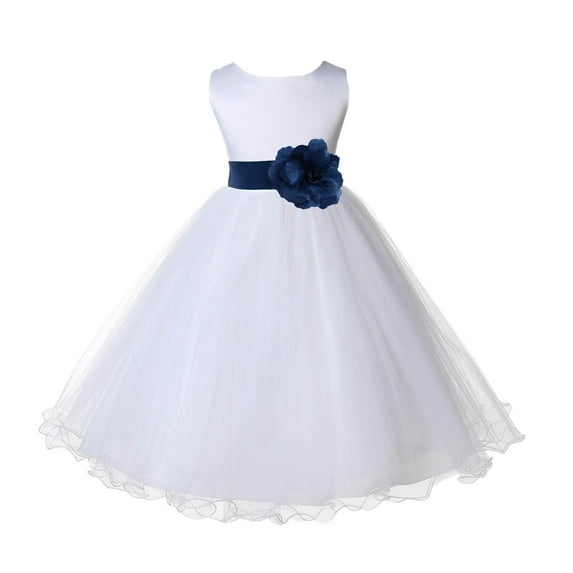 Ekidsbridal Satin White Navy Blue Tulle Rattail Flower Girl Dress Junior Bridesmaid Dance Recital Wedding Beauty Pageant Princess 829S 12