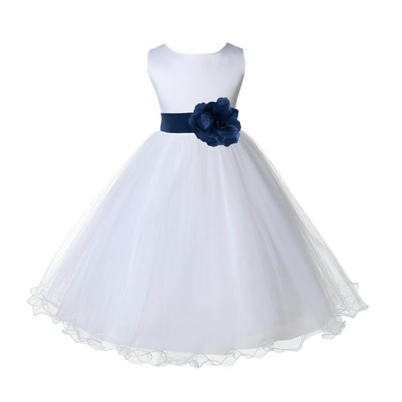 Ekidsbridal Satin White Navy Blue Tulle Rattail Flower Girl Dress Junior Bridesmaid Dance Recital Wedding Beauty Pageant Princess 829S 4