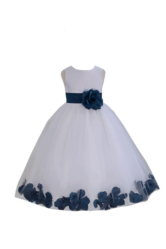 Satin White Navy Tulle Petal Flower Girl Dress for Beauty Pageant Toddlers Dancing Fashion Gowns 302S 8