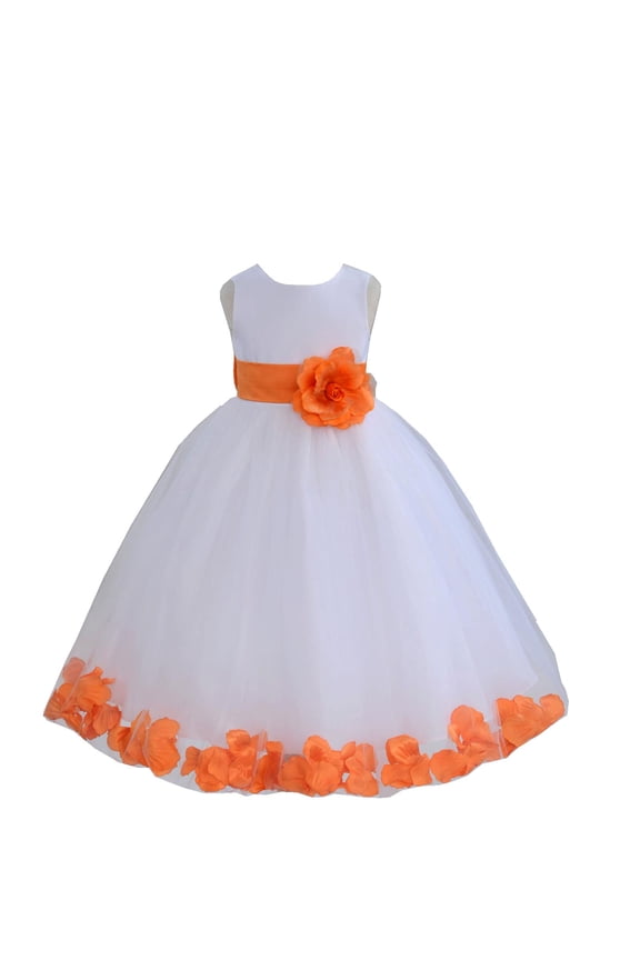 Satin White Orange Tulle Petal Flower Girl Dress for Beauty Pageant Toddlers Dancing Fashion Gowns 302S 10