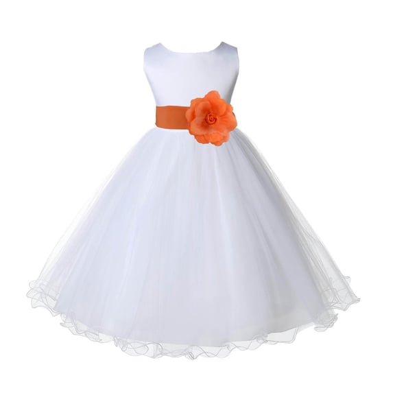 Ekidsbridal Satin White Orange Tulle Rattail Flower Girl Dress Junior Bridesmaid Dance Recital Wedding Beauty Pageant Princess 829S 10