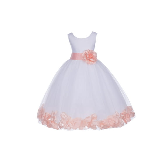 Ekidsbridal Satin White Peach Tulle Petal Flower Girl Dress for Beauty Pageant Toddlers Dancing Fashion Gowns 302S S