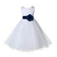 thumbnail image 1 of Ekidsbridal Satin White Peacock Tulle Rattail Flower Girl Dress Junior Bridesmaid Dance Recital Wedding Beauty Pageant Princess 829S S, 1 of 3
