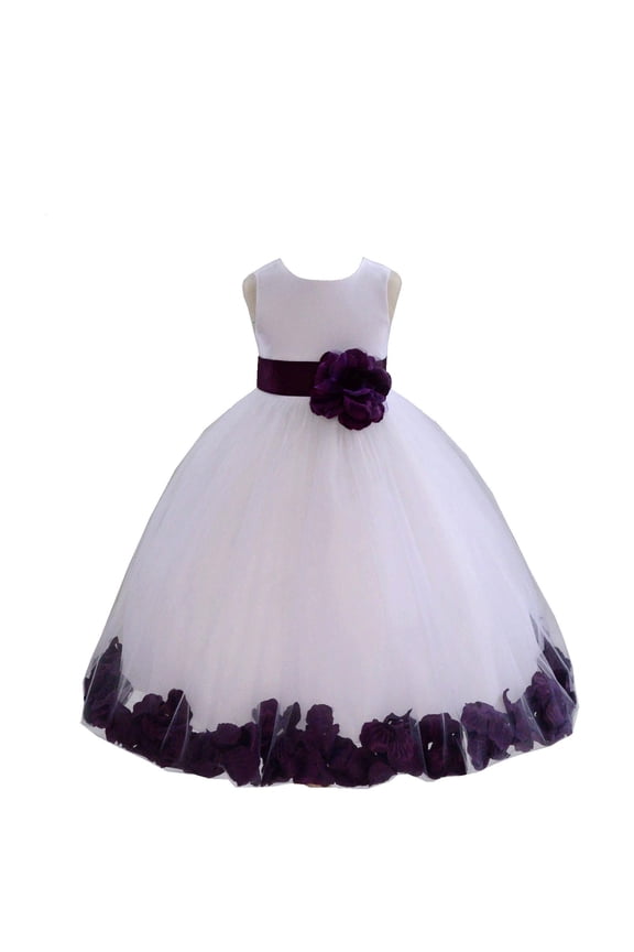 Satin White Plum Tulle Petal Flower Girl Dress for Beauty Pageant Toddlers Dancing Fashion Gowns 302S 4
