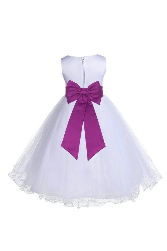 White Raspberry Tulle Rattail Edge Flower Girl Dress Christening Formal Evening Gown for Photoshoots 829T 2