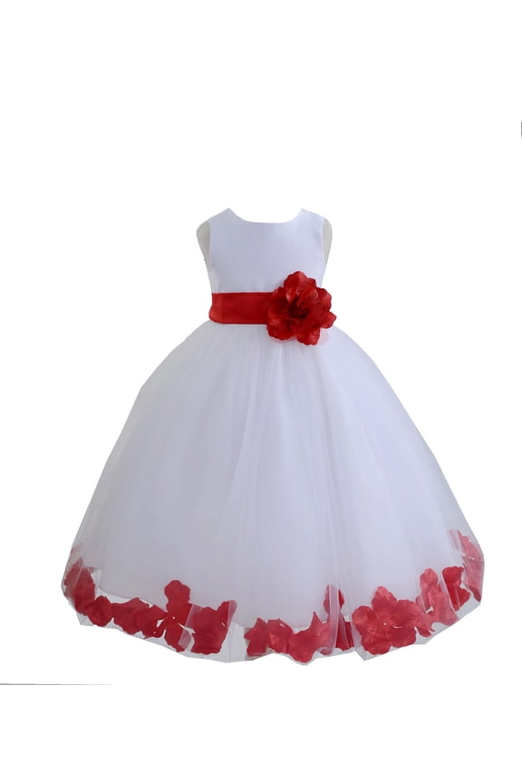 Satin White Red Tulle Petal Flower Girl Dress for Beauty Pageant Toddlers Dancing Fashion Gowns 302S 4