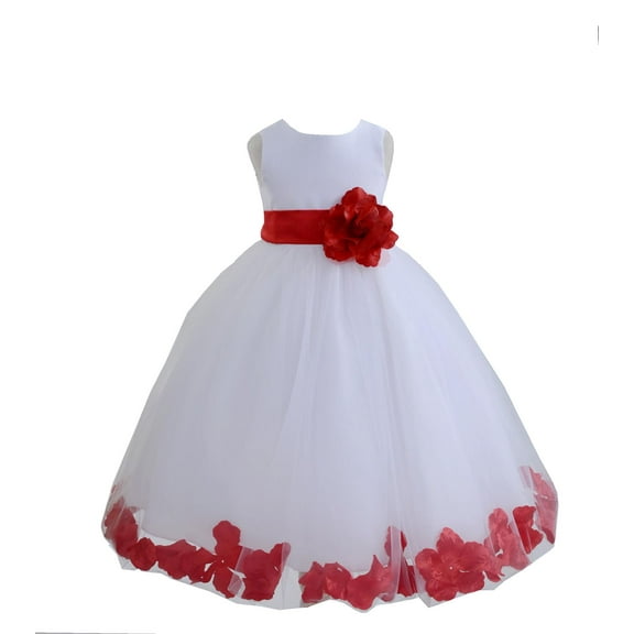 Ekidsbridal Satin White Red Tulle Petal Flower Girl Dress for Beauty Pageant Toddlers Dancing Fashion Gowns 302S S