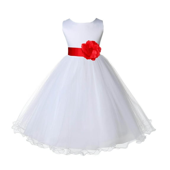 Ekidsbridal Satin White Red Tulle Rattail Flower Girl Dress Junior Bridesmaid Dance Recital Wedding Beauty Pageant Princess 829S 2