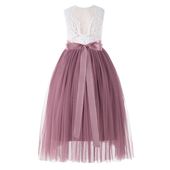 Ekidsbridal Scalloped V-Back Lace A-Line Flower Girl Dress Beauty Pageant Gown for Toddlers 207R 3