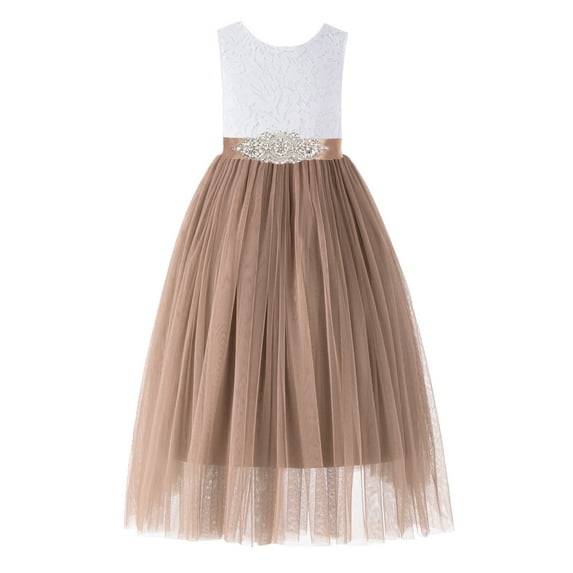 Ekidsbridal Scalloped V-Back Lace A-Line Flower Girl Dress Beauty Pageant Gown for Toddlers 207R3 5