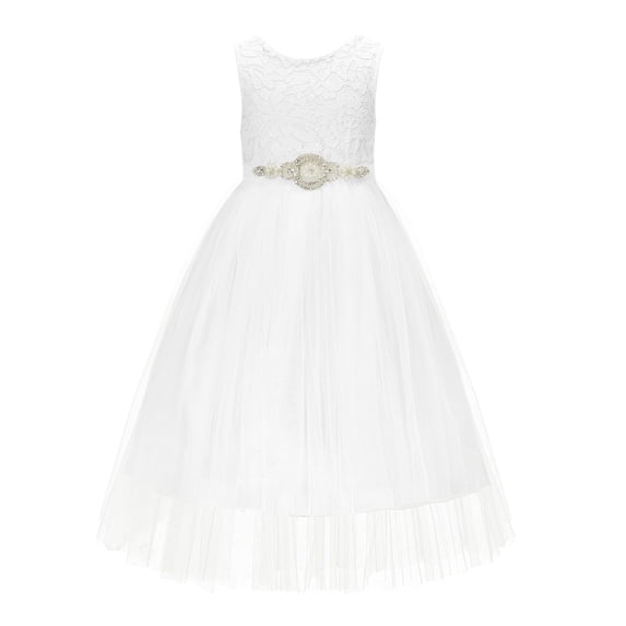 Ekidsbridal Scalloped V-Back Lace A-Line Junior Flower Girl Dress Pretty Princess Gown for Beauty Pageant 207R7 2
