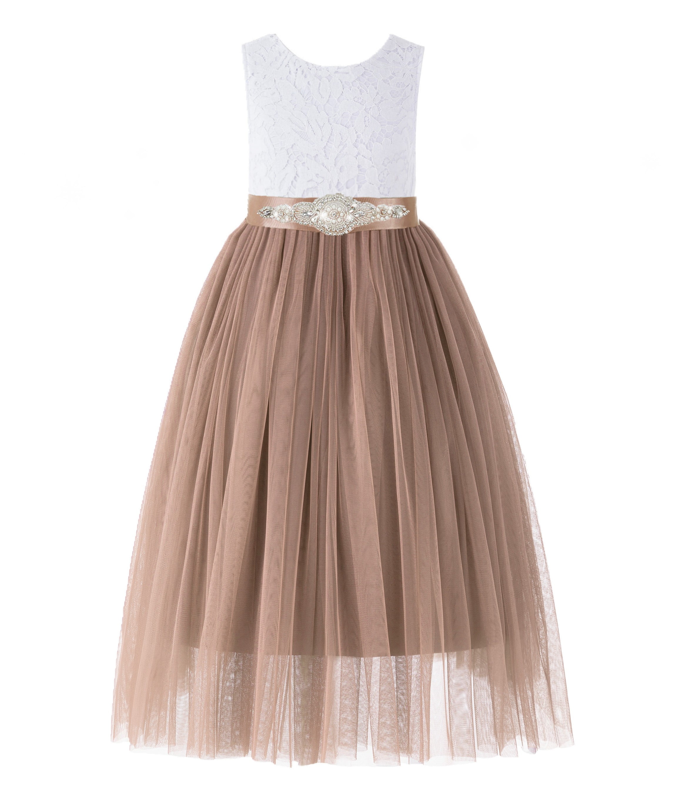 Ekidsbridal Scalloped V-Back Lace A-Line Flower Girl Dress Beauty