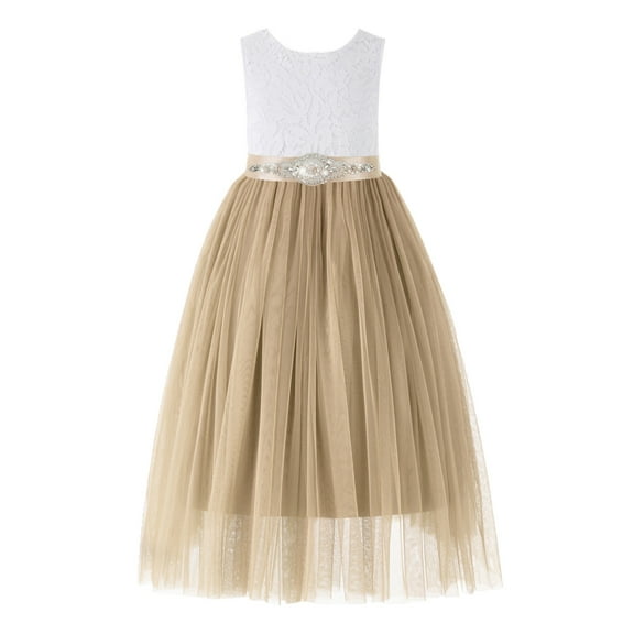 Ekidsbridal Scalloped V-Back Lace A-Line Flower Girl Dress Beauty Pageant Gown for Toddlers 207R7 M