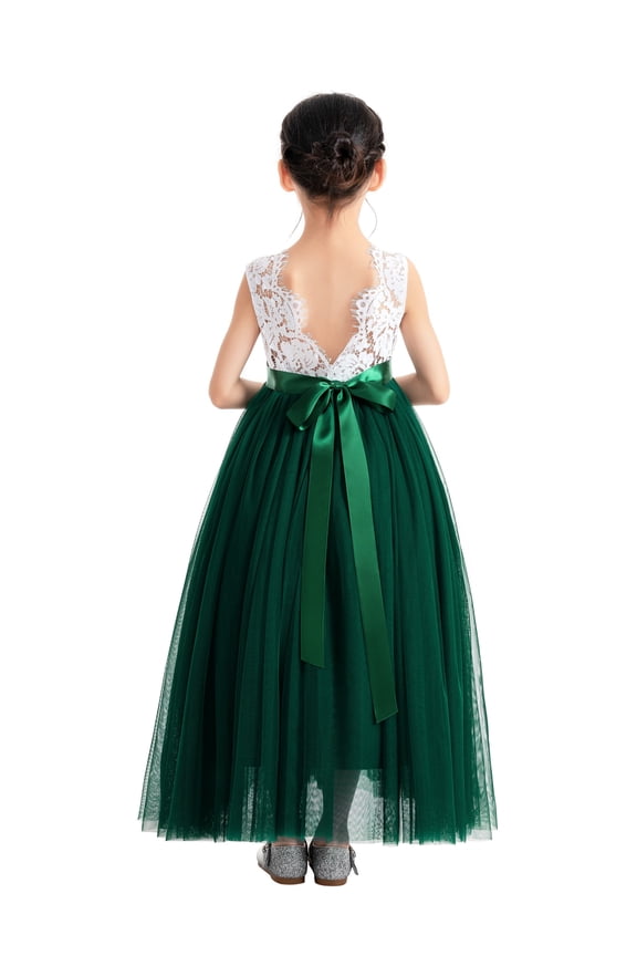 Scalloped V-Back Lace A-Line Formal Flower Girl Dress Wedding Mini Bridal Gown 207R 10