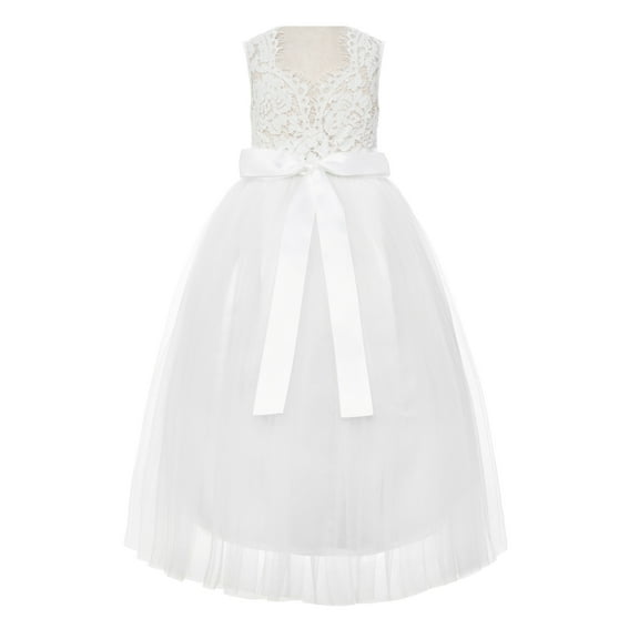 Ekidsbridal Scalloped V-Back Lace A-Line Formal Flower Girl Dress Wedding Mini Bridal Gown 207R M
