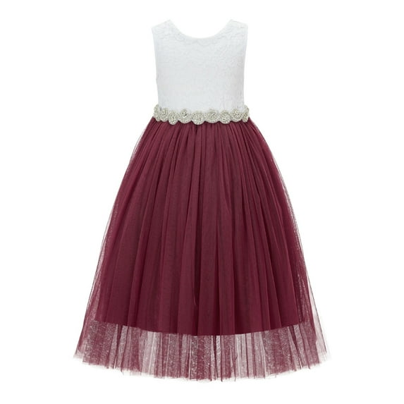 Ekidsbridal Scalloped V-Back Lace A-Line Junior Flower Girl Dress Pretty Princess Gown for Beauty Pageant 207R2 8