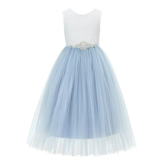 Ekidsbridal Scalloped V-Back Lace A-Line Formal Flower Girl Dress Wedding Mini Bridal Gown 207R7 4