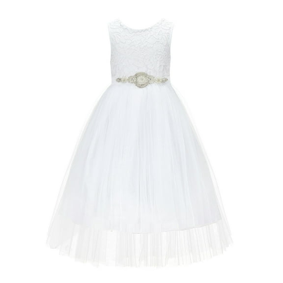 Ekidsbridal Scalloped V-Back Lace A-Line Formal Flower Girl Dress Wedding Mini Bridal Gown 207R7 8