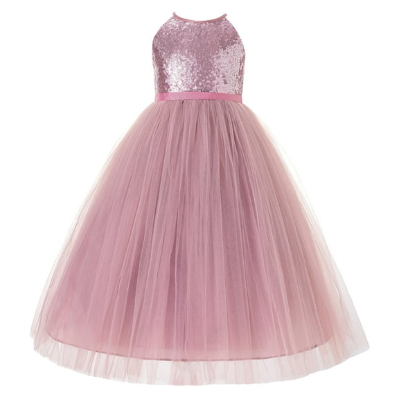 Ekidsbridal Sequin Halter Flower Girl Dress Wedding Pageant Junior Bridesmaid Princess Gown 202 6