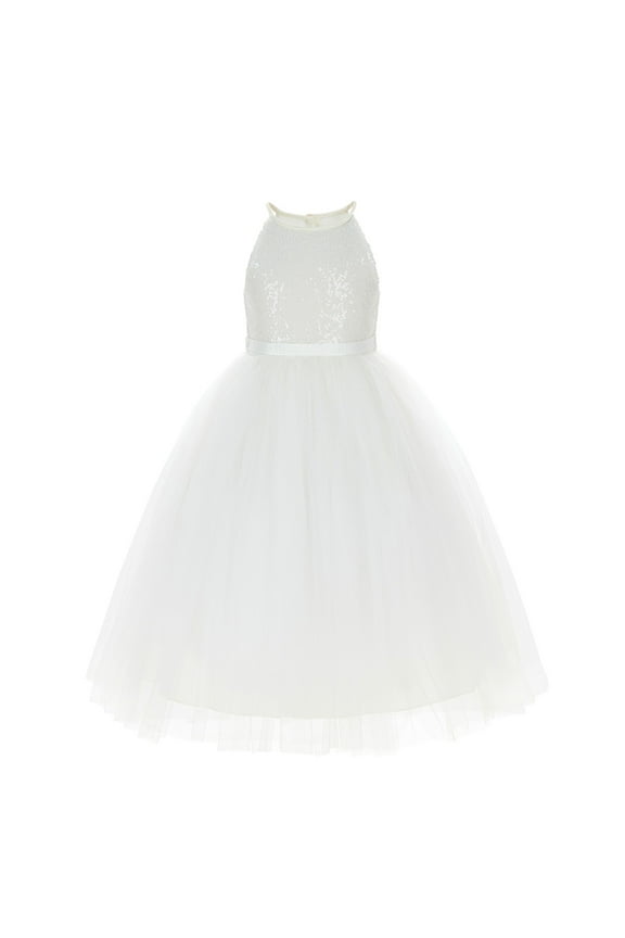Sequin Halter Flower Girl Dresses Ballroom Gown Communion Baptism Formal Photoshoot 202 10