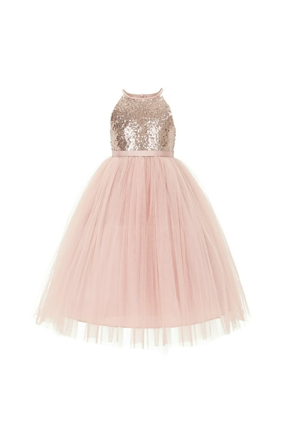 Sequin Halter Flower Girl Dresses Ballroom Gown Communion Baptism Formal Photoshoot 202 6