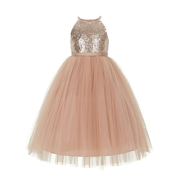 Ekidsbridal Sequin Halter Flower Girl Dresses for Junior Bridesmaid Formal Photoshoots for Toddlers Communion Baptism 202 8