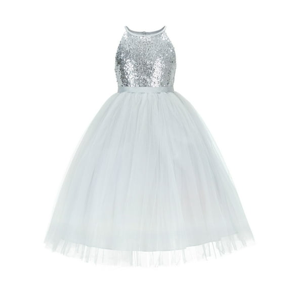 Ekidsbridal Sequin Halter Junior Flower Girl Dress Christening Birthday Party Father Daughter Dance Ceremonial Gown 202 4