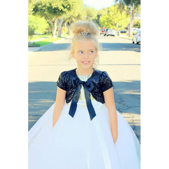 Ekidsbridal Sequins Mesh Black Bolero Flower Girl Party Capes Princess Cape Dress Cover Up Shrug Jacket 6