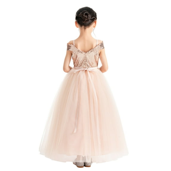 Ekidsbridal Sequins Off the Shoulder Flower Girl Dresses Communion Baptism Evening Formal Party Gown 322 4