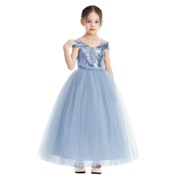 Ekidsbridal Sequins Off the Shoulder Flower Girl Dresses Communion Baptism Evening Formal Party Gown 322 6