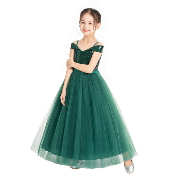 Ekidsbridal Sequins Off the Shoulder Flower Girl Dresses Communion Baptism Evening Formal Party Gown 322 6