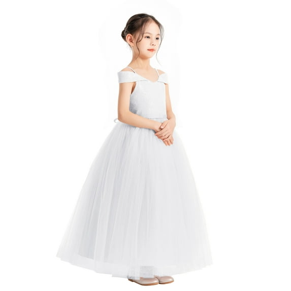 Ekidsbridal Sequins Off the Shoulder Flower Girl Dresses Communion Baptism Evening Formal Party Gown 322 6
