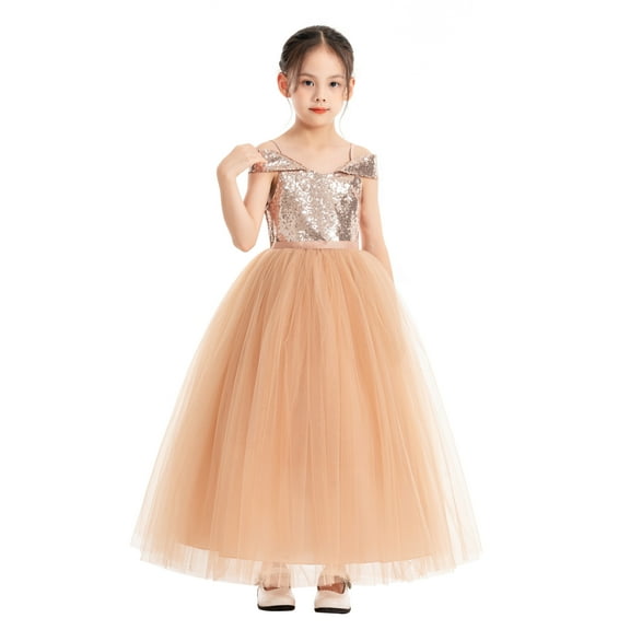 Ekidsbridal Sequins Off the Shoulder Flower Girl Dresses Communion Baptism Evening Formal Party Gown 322 8