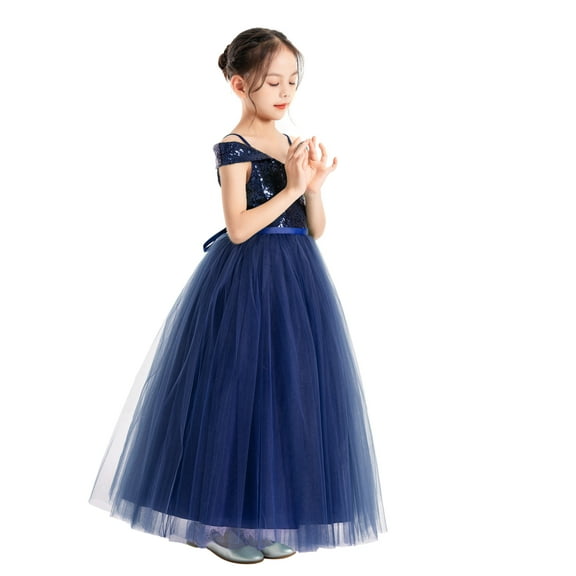 Ekidsbridal Sequins Off the Shoulder Flower Girl Dresses Communion Baptism Evening Formal Party Gown 322 8